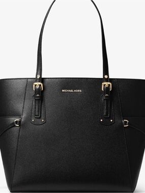 Michael Kors Black Saffiano Leather Tote with Gold Hardware